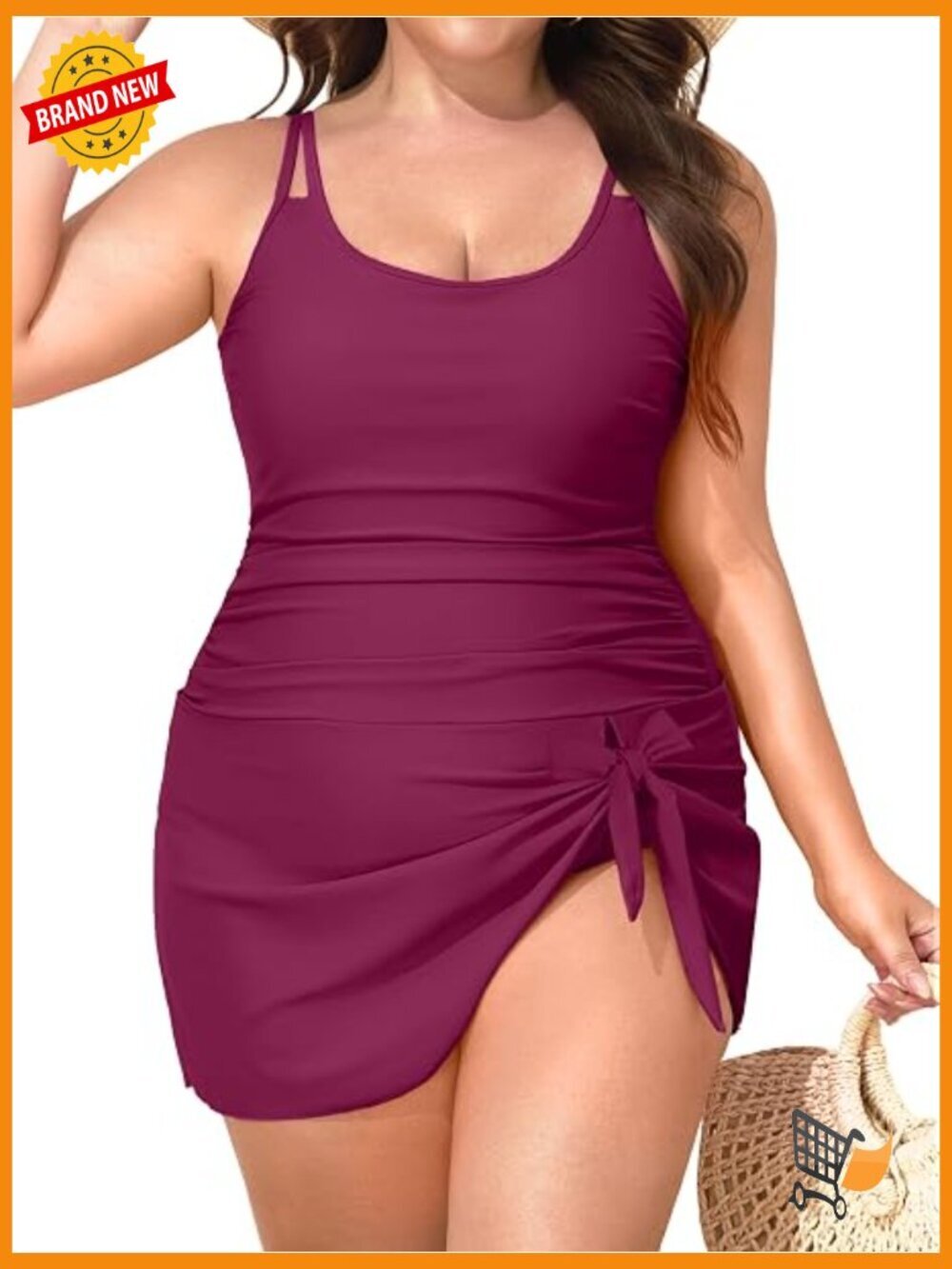 Plus Size One Piece Swim Dress Tummy Control Full Coverage Bathing Suit with